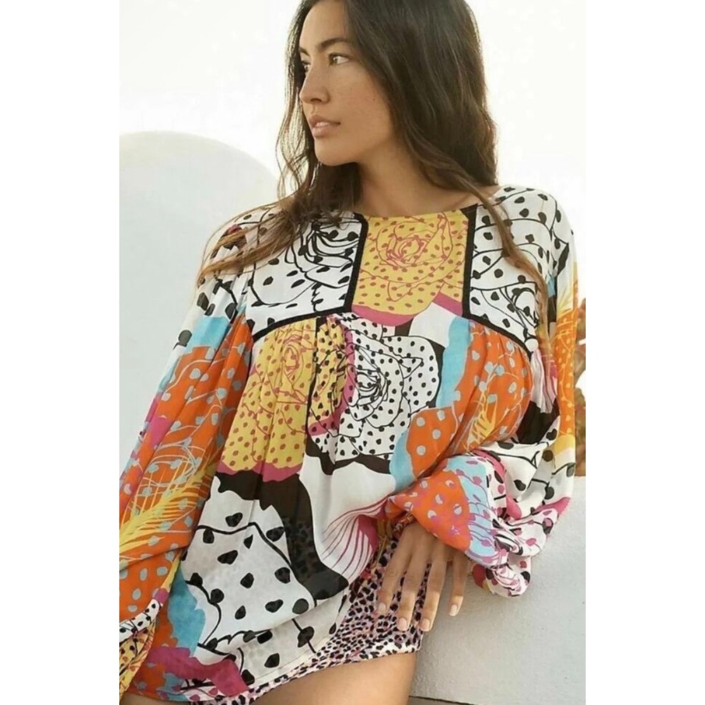 Anthropologie Bl-nk London Miranda Top Large‎ Abstract Floral Colorful Blouse